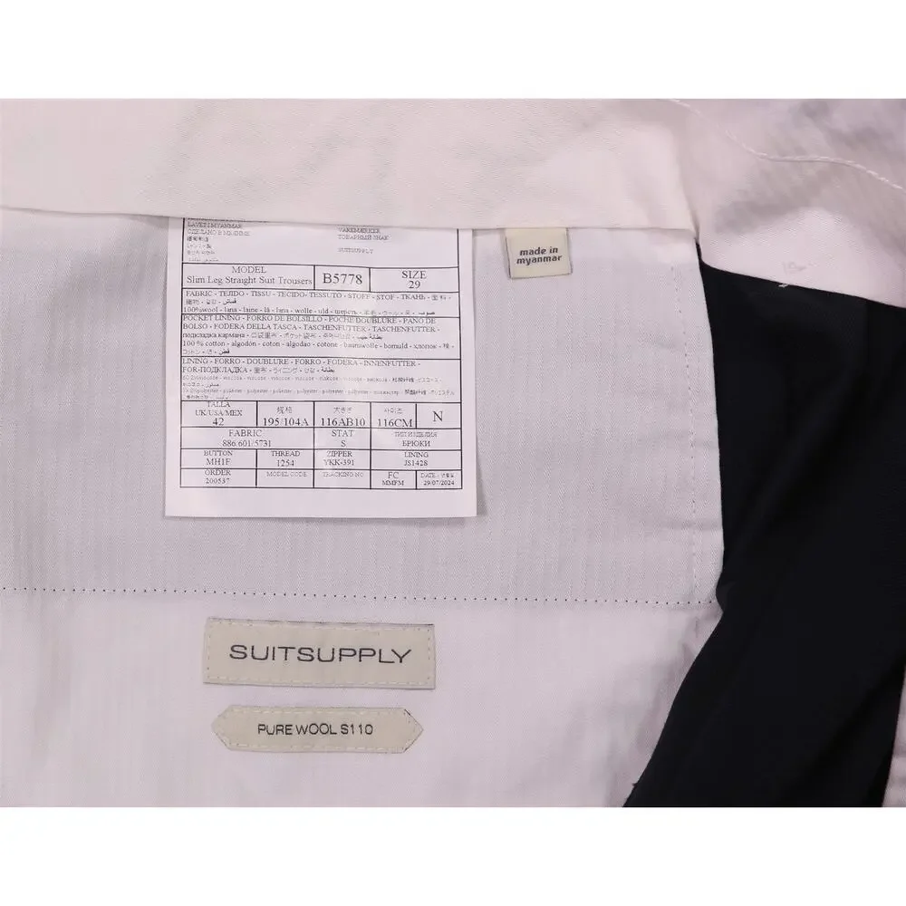 Suitsupply Navy Blue Slim Fit Super 110's Wool Dress Pants Trousers 40x26